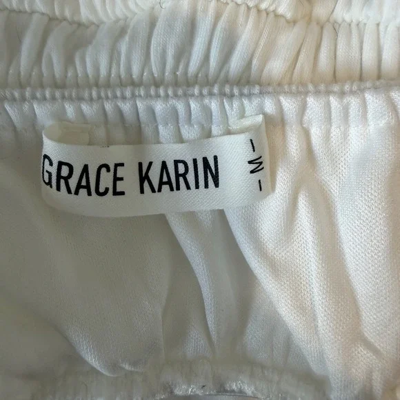 Grace Karin Maxi Sundress Spaghetti Strap White Smocked Pockets lined Size M - Picture 7 of 14